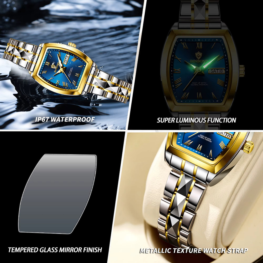 BINBOND Armbanduhr Quarz, Edelstahl, Bicolor, Blau, Damen - Bild 6