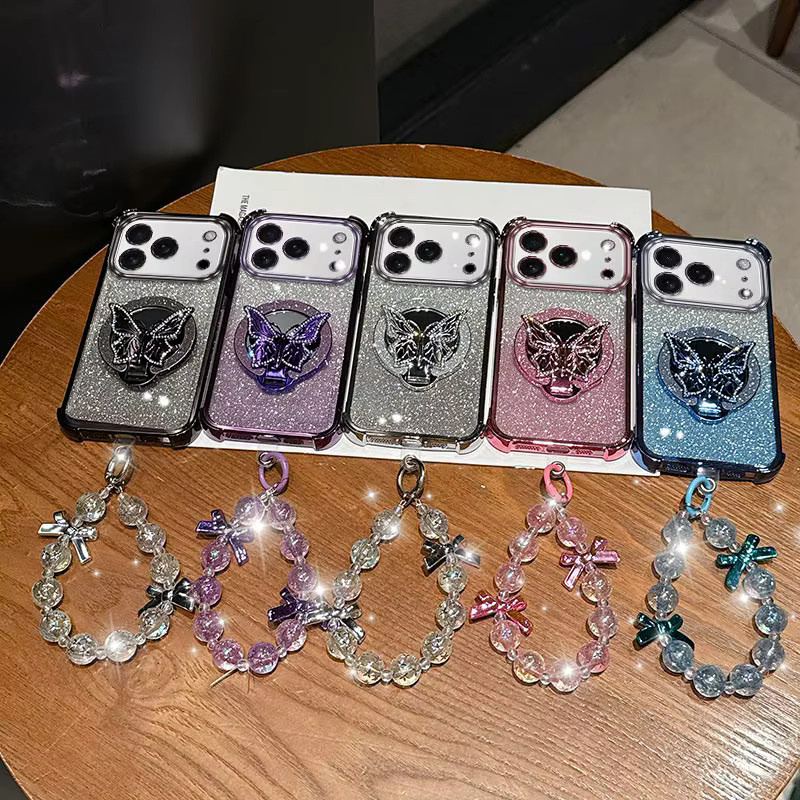 Elegante Schmetterlings-Handyhülle mit Lanyard und Plating-Design für iPhone 17 Pro, 17 Pro Max, 16 Pro Max, 11, 8, 7 und SE in Silber - Bild 2