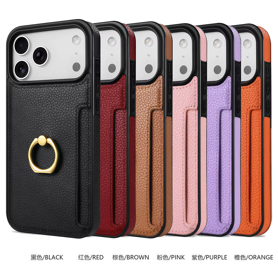 Leder Brieftasche und Kartenetui mit Ringhalter als Schutzhülle für iPhone 11 bis iPhone 17 Pro Max in Orange und Braun - Bild 6
