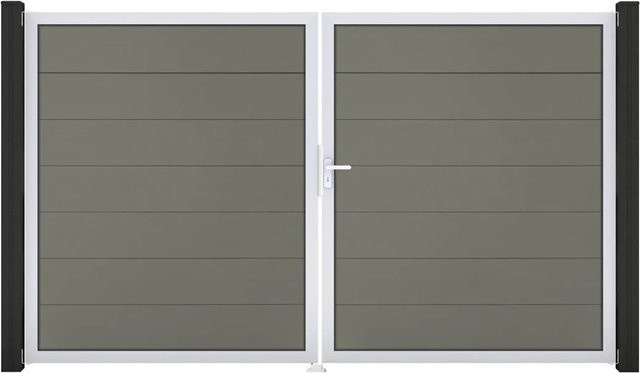 GroJa Steckzaun Tor Grande DIN Rechts EV1 in Grau, 2-flügelig aus Aluminium und BPC - Bild 1