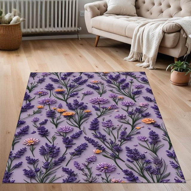 Karpetti Moderner Teppich mit floralem Lavendel-Design in Lila, B/T: 80 x 160 cm - Bild 1