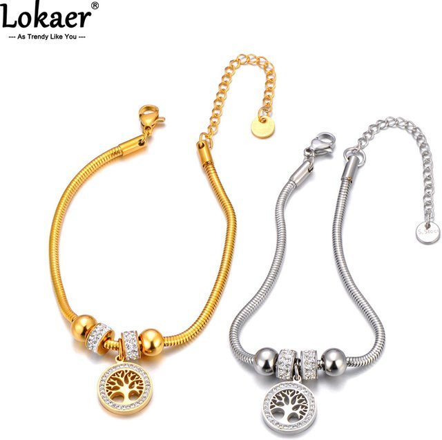 Lokaer Armband, Lebensbaum und Herz, 18 Karat vergoldeter Edelstahl, Strass, Damen - Bild 1