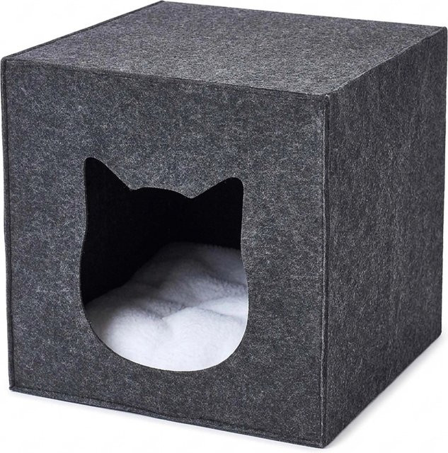 Relaxdays Katzenhöhle aus Filz und Polyester, Dunkelgrau, Faltbar und Freistehend, B/T/H: 33 x 33 x 37 cm - Bild 1