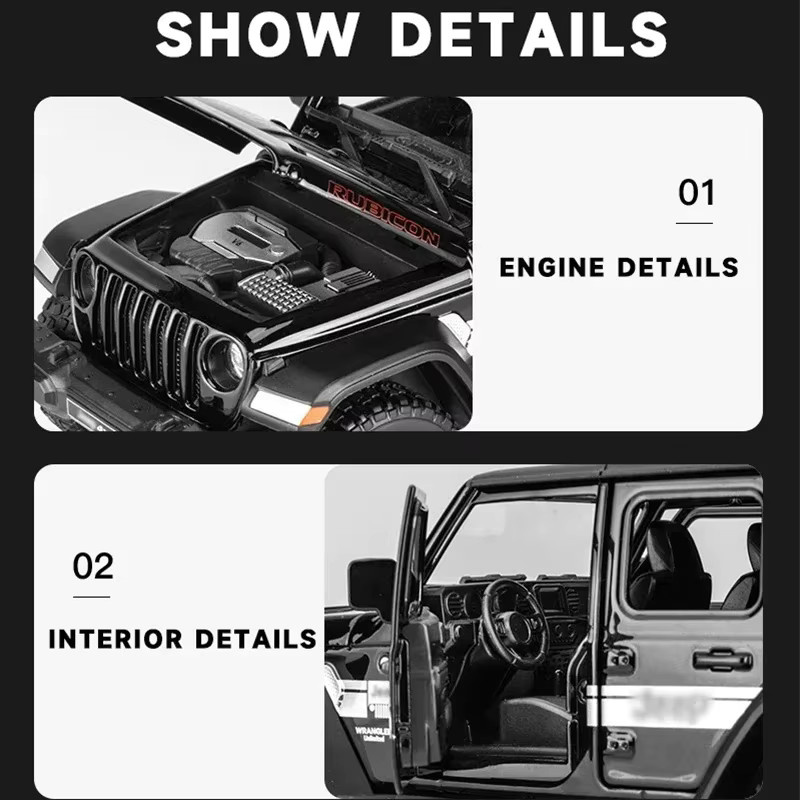 Jeep Wrangler Rubicon Diecast Modellauto 1:22 aus Metall in Rot - Bild 4