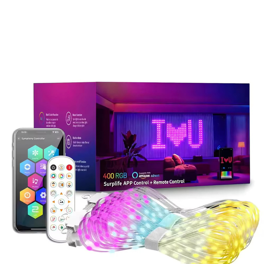 Intelligente RGBIC LED-Vorhanglichter mit 400 LEDs, USB-Betrieb, App- und Fernbedienung, mehrfarbig - Bild 4