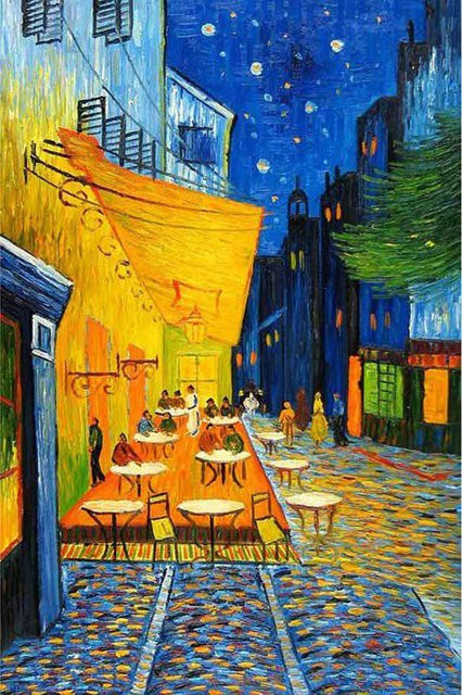 Potdemiel 5D DIY Diamantmalerei Café-Terrasse bei Nacht nach Vincent Van Gogh als Mosaik-Kreuzstich in Multicolor, B/H: 25,0 x 20,0 cm - Bild 1