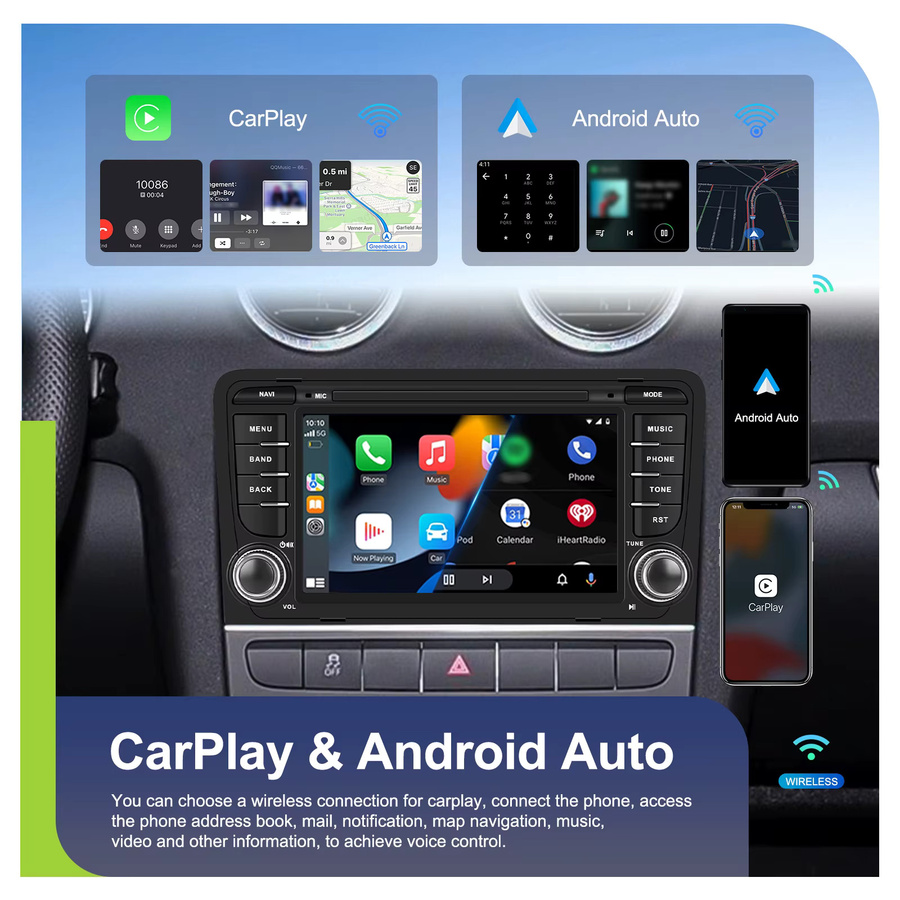 Podofo 7-Zoll Android Autoradio für Audi A3 8P (2003-2012) mit CarPlay, GPS-Navigation, WIFI, Bluetooth und FM/RDS in Schwarz - Bild 3