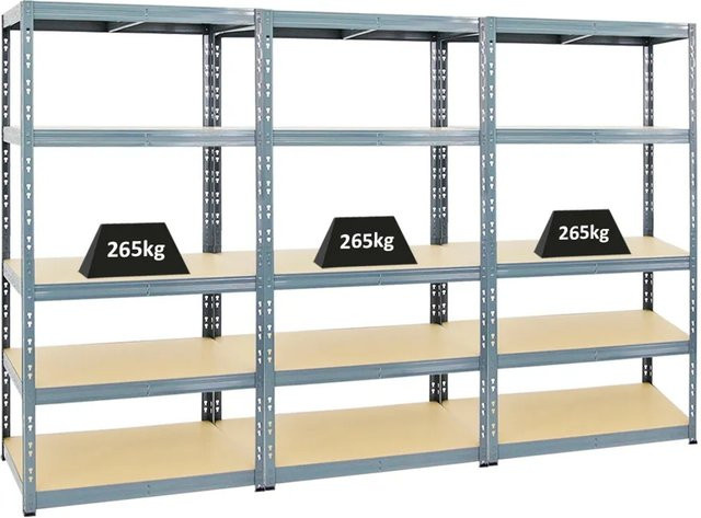 PROREGAL 3er Set Schwerlastregal Tiger, 5-Ebenen mit verstellbaren Fachböden, Grau, H x B x T: 180 x 90 x 60 cm - Bild 1