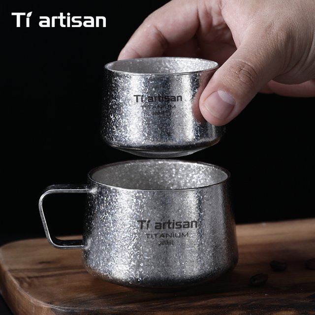 Tiartisan Kaffeetasse aus Titan in Silber, doppelwandige Espressotasse und Teetasse für Outdoor-Camping, 200 ml - Bild 1