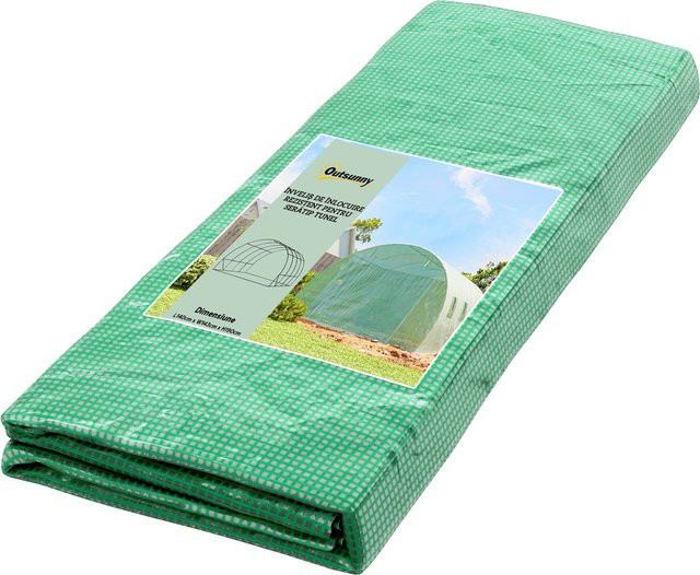 Outsunny Gewächshausfolie Grün mit Rolltür und 8 Fenstern, wasserdichte und UV-beständige Polyethylenfolie für Folientunnel und Gartenarbeit, B: 4 m, H: 3 m - Bild 1