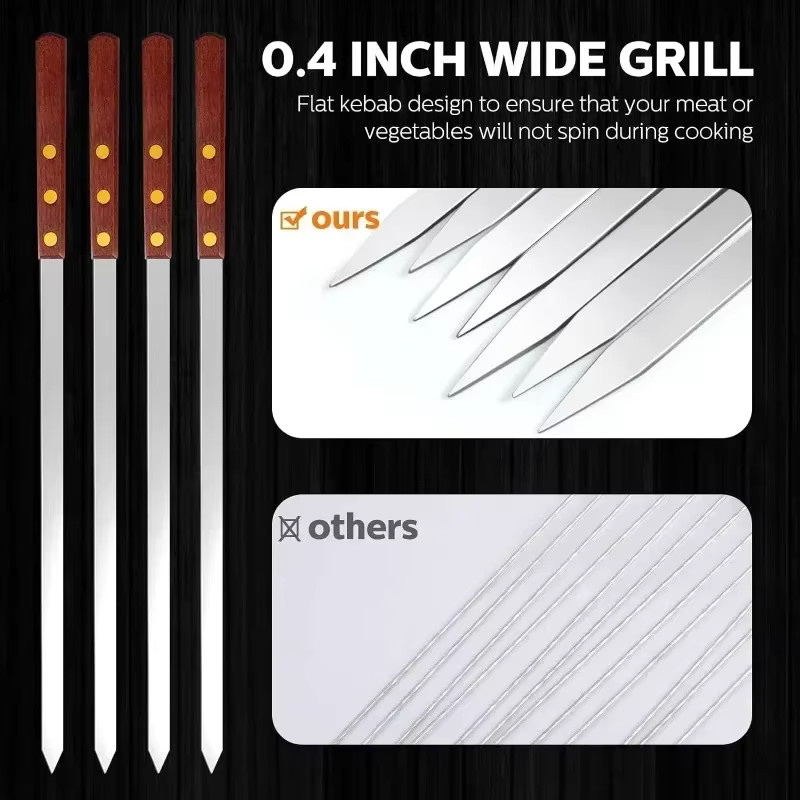12 Stück Grillspieße für Kabobs von OUNIZI aus Edelstahl mit Holzgriff in Silber, Länge: 45 cm - Bild 5
