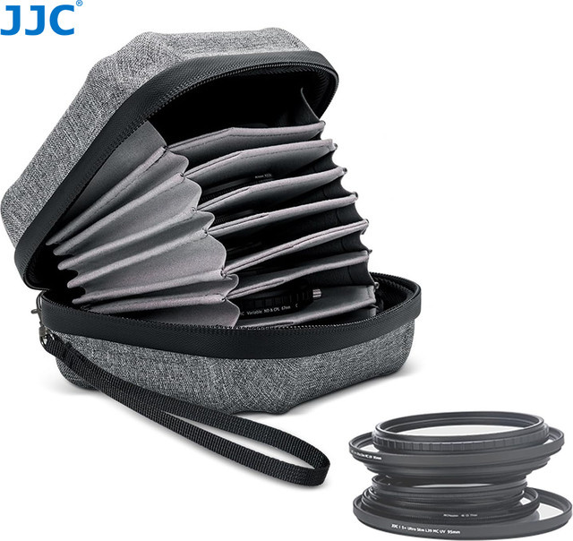 JJC Hartschalen-Objektivfilterbeutel mit 10 Taschen in Grau für Filter bis 67 mm und 95 mm, wasserabweisende Kamera-Filtertasche für Fotografie - Bild 1