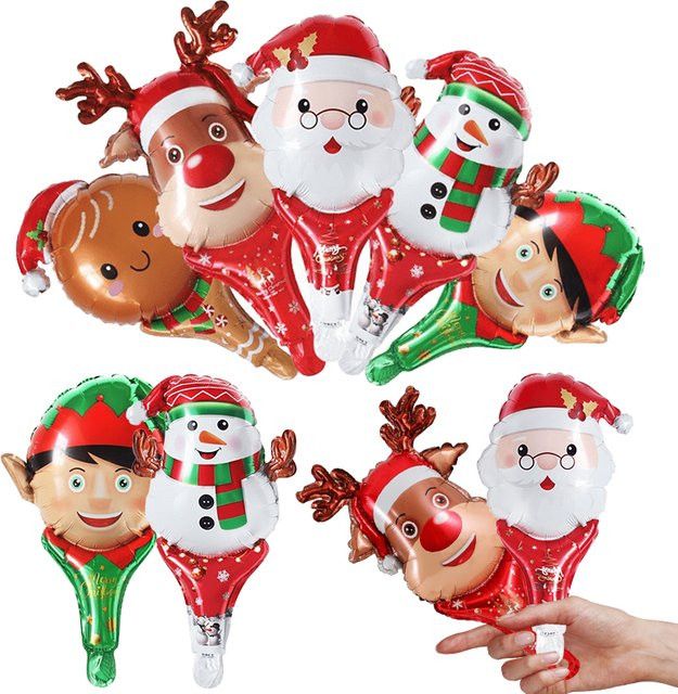 ZYF Weihnachts Handheld Ballon Set mit 15 Teilen in verschiedenen Motiven wie Santa, Schneemann, Elch und Lebkuchenmann, Multicolor - Bild 1