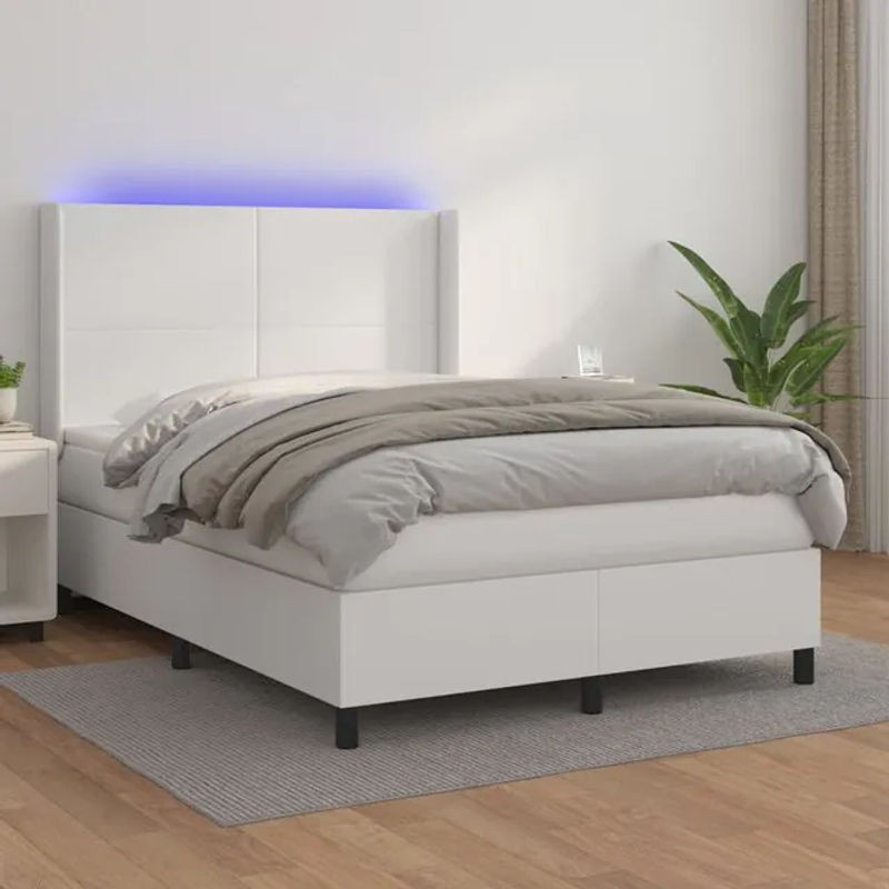 Vidaxl Kontinentalbett mit Matratze und LED in Weiß aus Kunstleder, B/T: 140 x 200 cm - Bild 1