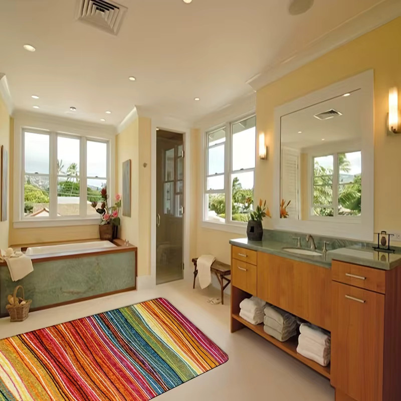 VIKAMA Bunter gestreifter Teppich in Regenbogen-Optik, weiche Fußmatte für Wohnzimmer und Schlafzimmer, B/B/H: 60 x 40 x 1 cm, Multicolour - Bild 2