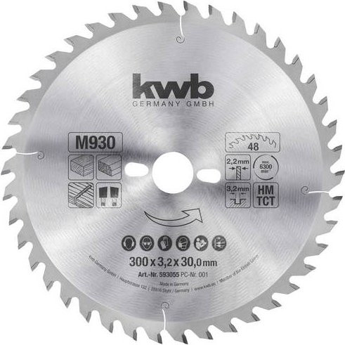 Kwb 593055 Kreissägeblatt für Holz und Kunststoff, Carbide Tipped, Farbe: Silber, Durchmesser: 300 mm, Bohrung: 30 mm - Bild 1