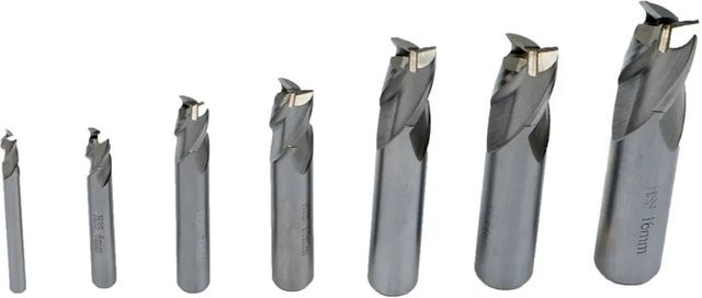 Rotwerk HSS Schaftfräser-Set, 7-teilig, 3 Schneiden, Farbe: Silber, Material: Stahl, Durchmesser: 4-16 mm - Bild 1