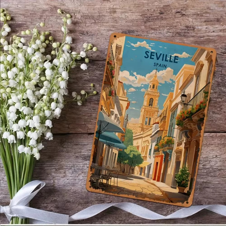 SpainLandscapeCo Vintage Metallschild Seville Spain Landschaftskunst, B/H: 30 x 20 cm, Mehrfarbig - Bild 3