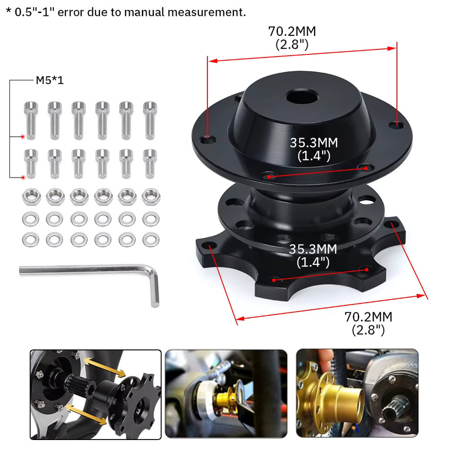 Lzone Universal Lenkrad Schnellspanner Nabe Boss Kit Radnaben Adapter für 6 Loch Lenkrad, Schwarz, JR3859 - Bild 2