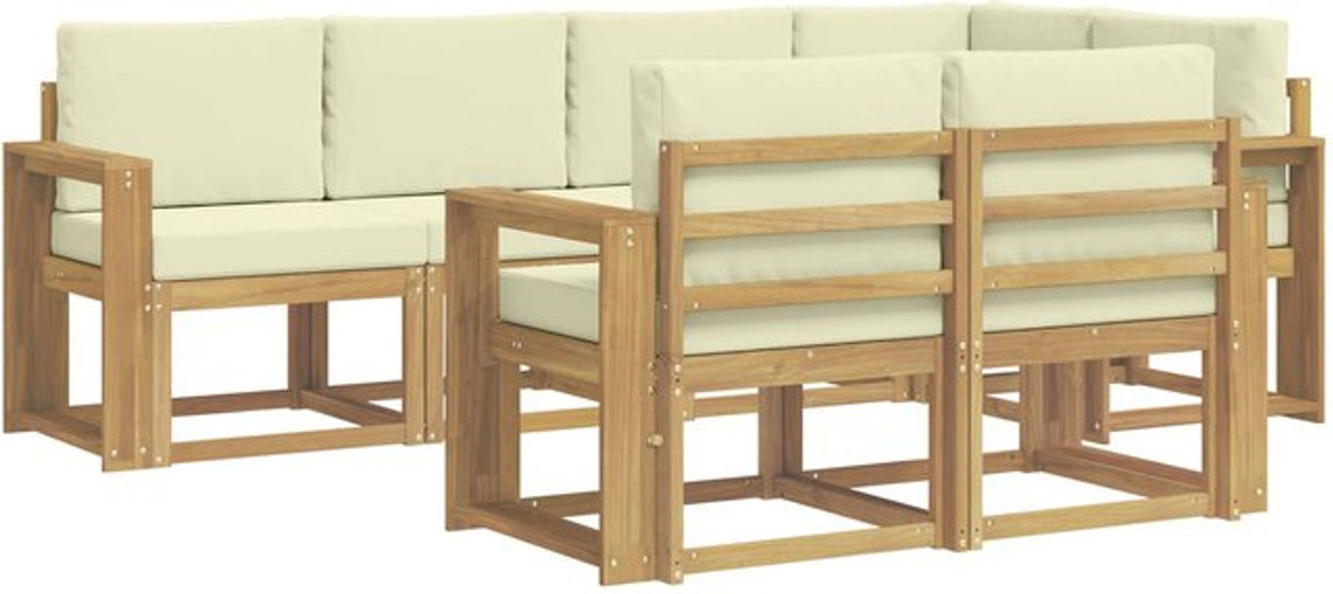 vidaXL Outdoor-Sofagarnitur aus Akazie Massivholz mit 7-teiligem Set und Kissen in Weiß und Beige - Bild 1