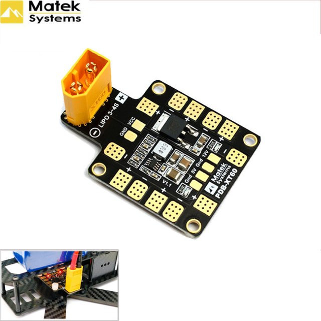 Matek Systems PDB XT60 Stromverteilerplatine mit BEC 5V & 12V in Schwarz für FPV Quadcopter und Drohnen - Bild 1
