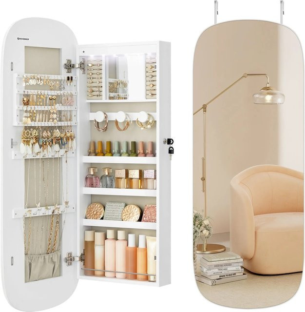 Songmics Schmuckschrank Aileas mit Spiegel in Weiß im modernen Stil zur Wandmontage - Bild 1