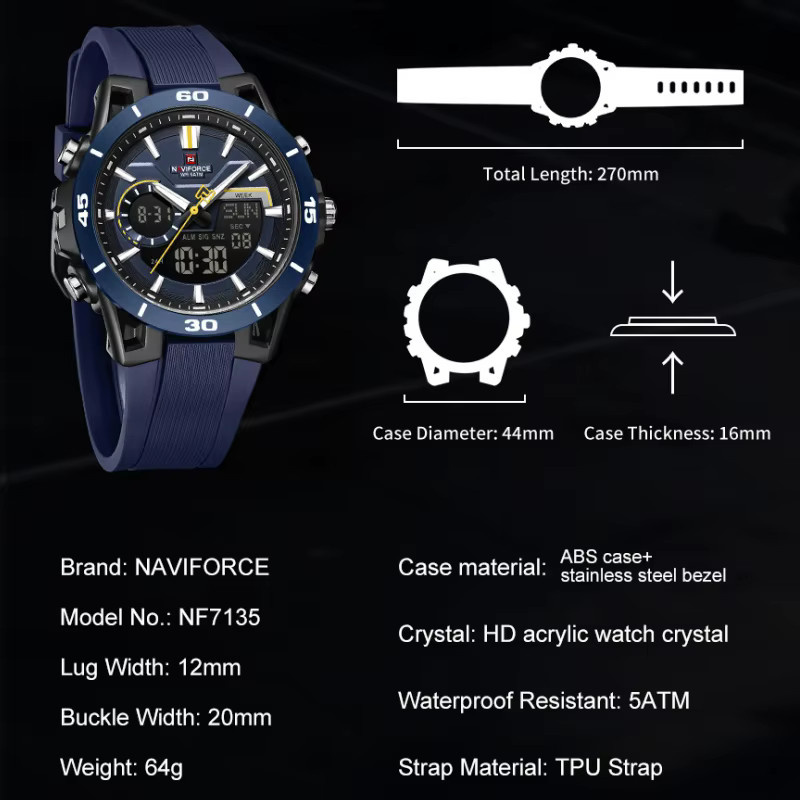 NAVIFORCE Armbanduhr, Chronograph, Quarz, Schwarz, Silikon, Herren - Bild 3