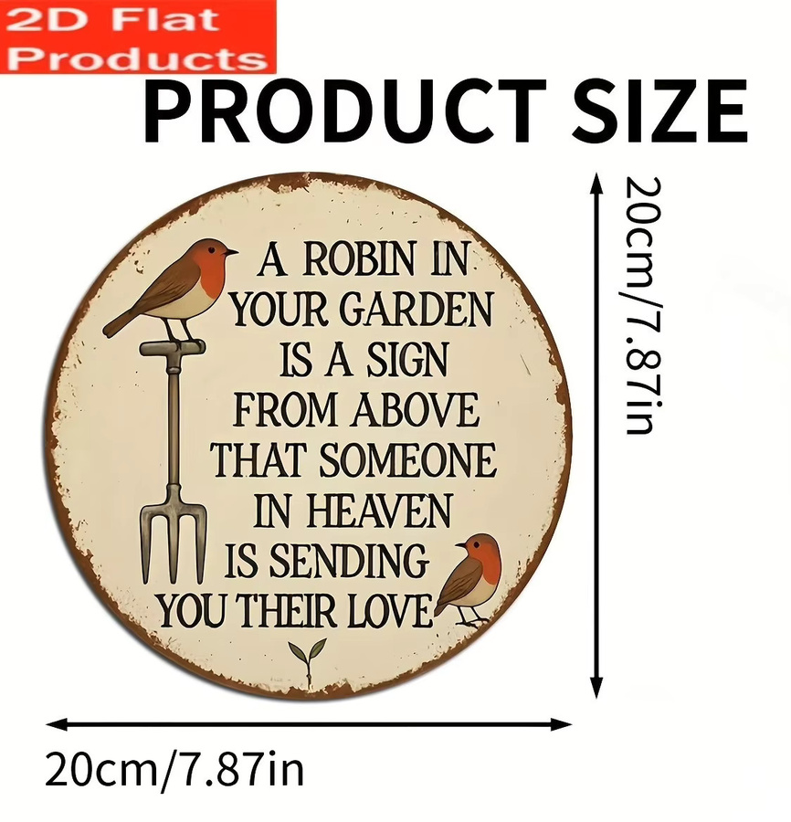 Rustikales Metallschild The Robin in Your Garden in Beige als Gartendekoration mit Naturmotiv, Breite: 20,32 cm, Höhe: 20,32 cm - Bild 3