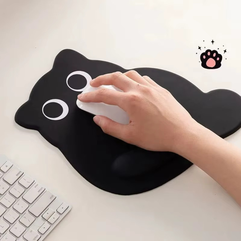 Gaming Mauspad Mode Big-Eyed Katze mit Handgelenkauflage in Schwarz - Bild 2
