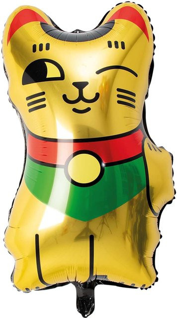 Rico Design Folienballon Winkekatze in Gold, Breite: 36 cm, Höhe: 70 cm - Bild 1