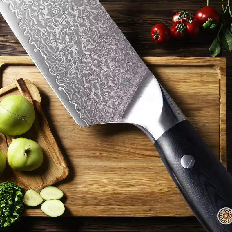 ALLWIN HOUSEWARE W Nakiri Messer aus 67 Schichten Damast-Stahl mit VG10 Kern und ergonomischem G10-Griff, 7 Zoll, Silber - Bild 3