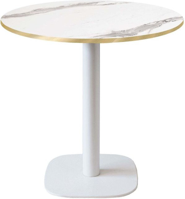 RestooTab Tisch Round runder Beistelltisch in Weiß mit Stein-Dekor, H: 75 cm, Ø: 70 cm - Bild 1