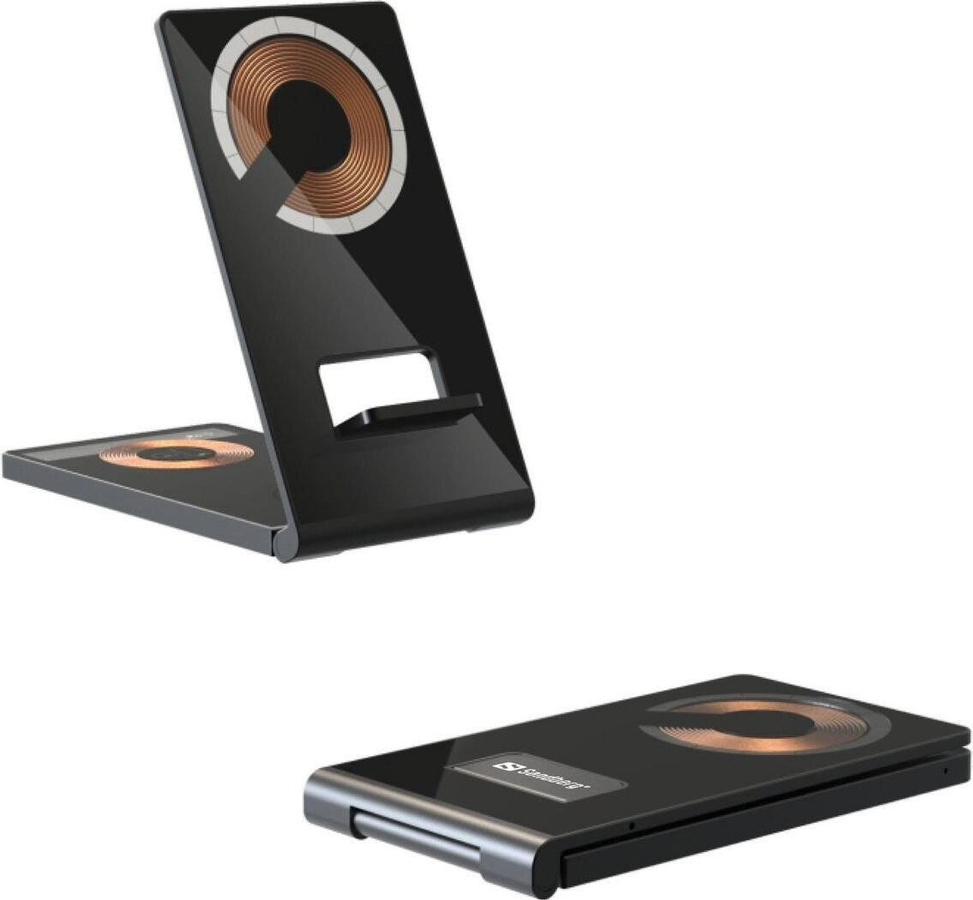 Sandberg 3in1 Wireless Charger Stand Schwarz mit USB für kabelloses Aufladen im Innenbereich - Bild 1