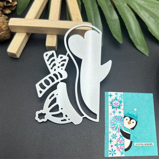 Metall-Stanzform Pinguin mit Hut in Silber für DIY Scrapbooking und Bastelarbeiten - Bild 1