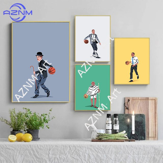 KAYOU Abstraktes Leinwandgemälde mit Basketball spielenden Cartoon-Figuren in Mehrfarbig, Rechteckiges Wandbild zur Heimdekoration - Bild 1