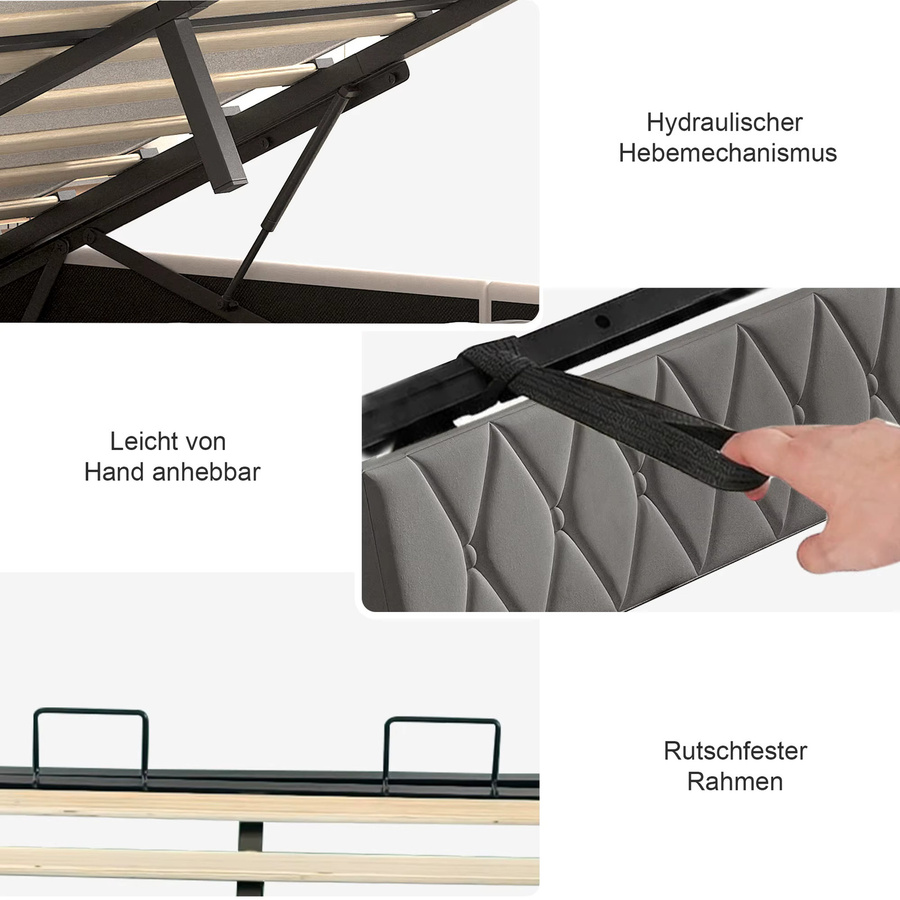 Superaly Kinder Polsterbett mit hydraulischem Stauraum und Lattenrost, Dunkelgrau, B/T: 90 x 200 cm - Bild 4