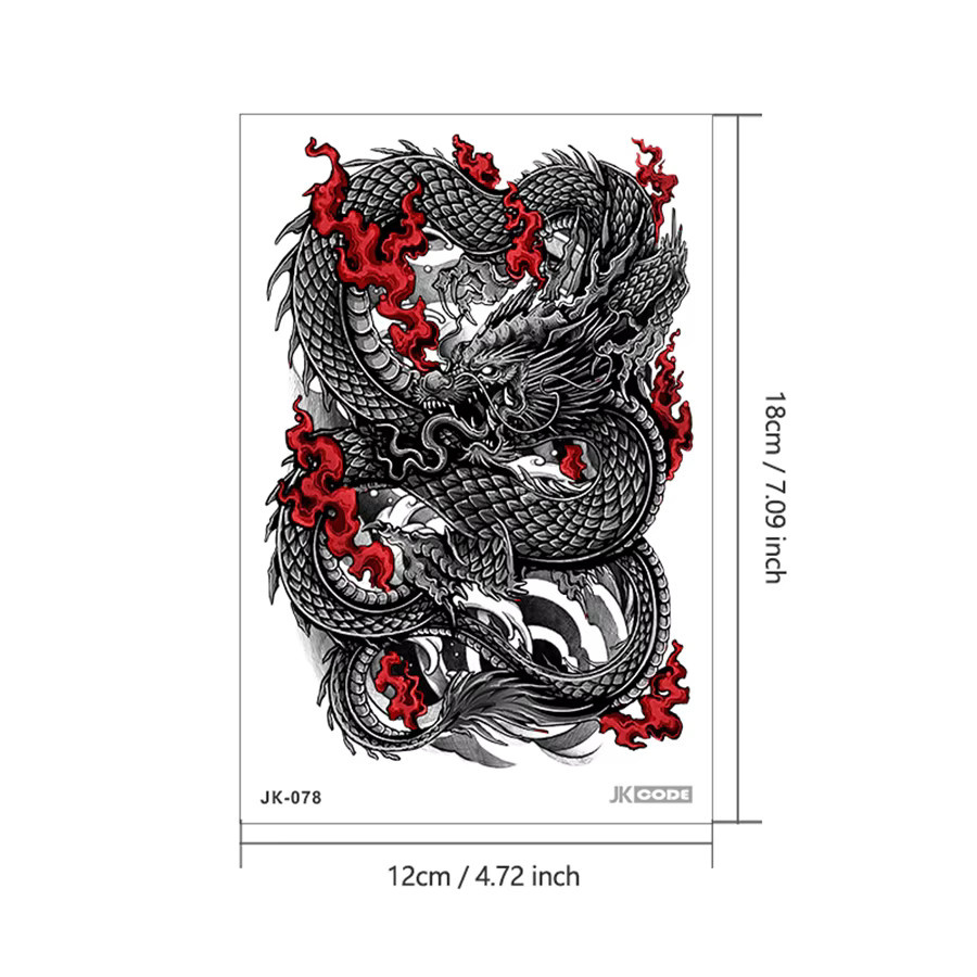 JKCODE TATTOO Temporäre Tattoos Orientalischer Drache und Rote Wolke, Herren - Bild 2