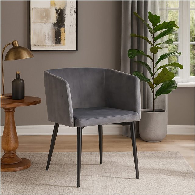 HTI-Living Esszimmerstuhl Destin in Grau mit Samtbezug und Metallgestell im Retro-Design - Bild 1