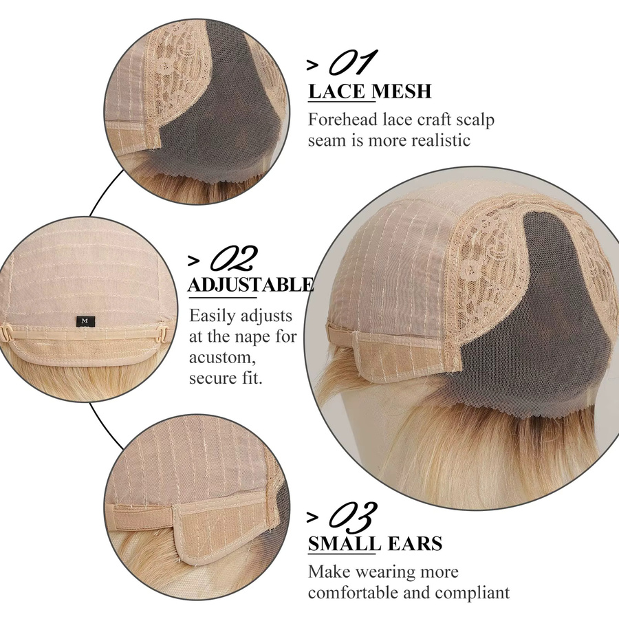 HAIRCUBE Perücke, Blonde Highlight-Lace-Front, 100 % Remy-Echthaar, kurz, Pixie-Schnitt, glatt, Damen - Bild 2