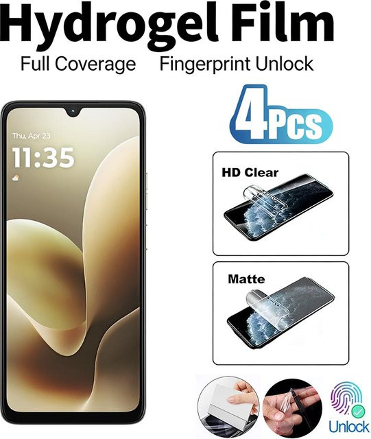 4 Stück Matte Soft Hydrogel Displayschutzfolie für Motorola Moto G77 G56 G96 G86 G57 G67 G06 G17 mit Fingerabdruck-Entsperrung, Transparent - Bild 1
