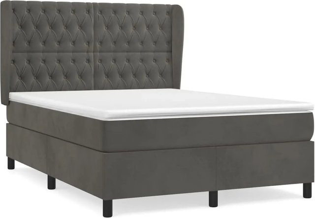 vidaXL Boxspringbett mit Matratze in Dunkelgrau aus Samt, Hybrid-Design mit Taschenfederkern, B/T/H: 140 x 200 x 118 cm - Bild 1