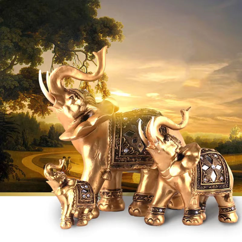 Elegante Elefanten-Statue aus Kunstharz in Gold für dein Feng Shui Glück und Wohlstand - Bild 5