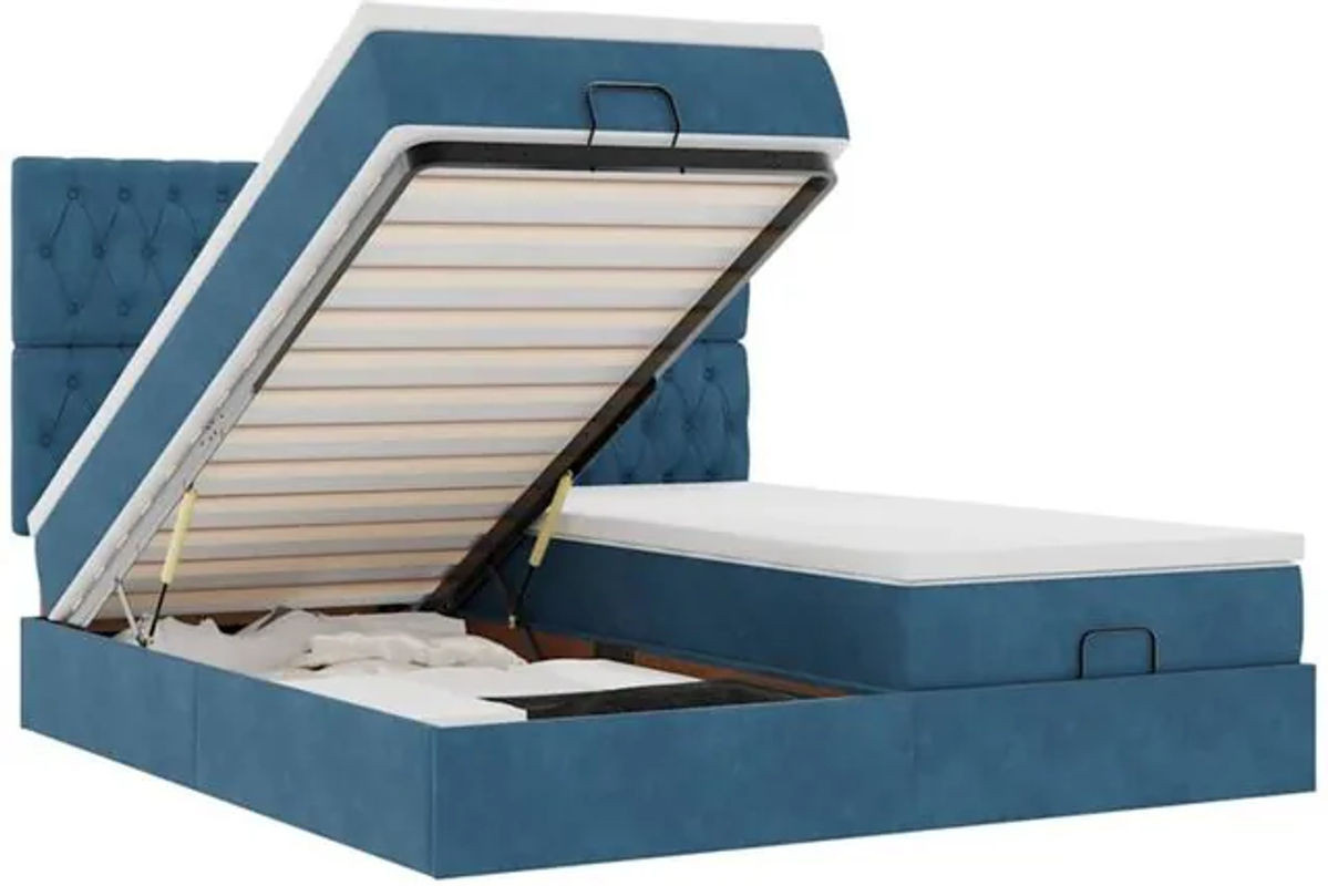 Vidaxl Ottoman Polsterbett mit Matratze aus Samt und Metall in Blau, B/T/H: 200 x 200 x 118 cm - Bild 1