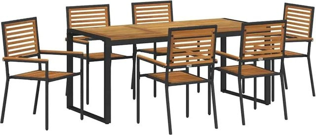 vidaXL Garten Essgruppe 7-teilig aus Poly-Rattan und Akazienholz in Schwarz und Braun - Bild 1