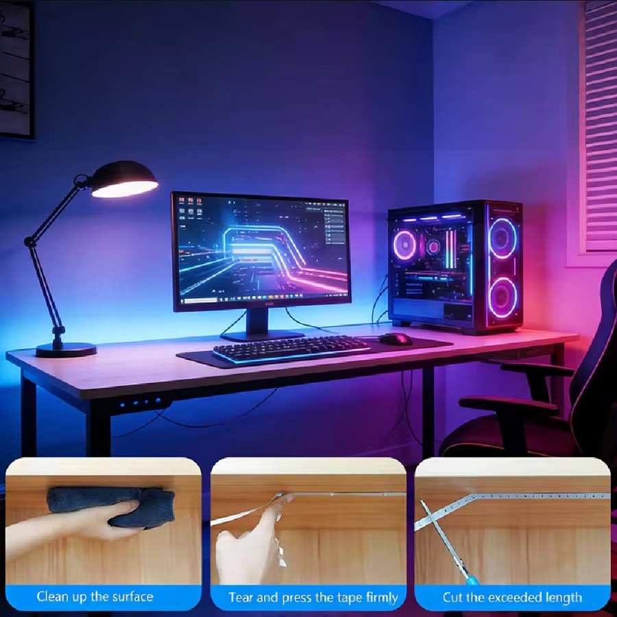 OSIDEN RGB LED-Streifen 2835 SMD Lichterkette, batteriebetrieben, selbstklebend und zuschneidbar, Multicolour Hintergrundbeleuchtung für TV, PC oder Gaming-Zimmer - Bild 3