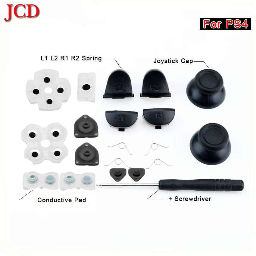 JCD Reparatur-Set für PS4 Controller mit L1 R1 L2 R2 Trigger Tasten, 3D Analog-Joysticks, Daumen-Sticks, Kappen, leitfähigem Gummi und Schraubendreher-Kit in Multicolour - Bild 2