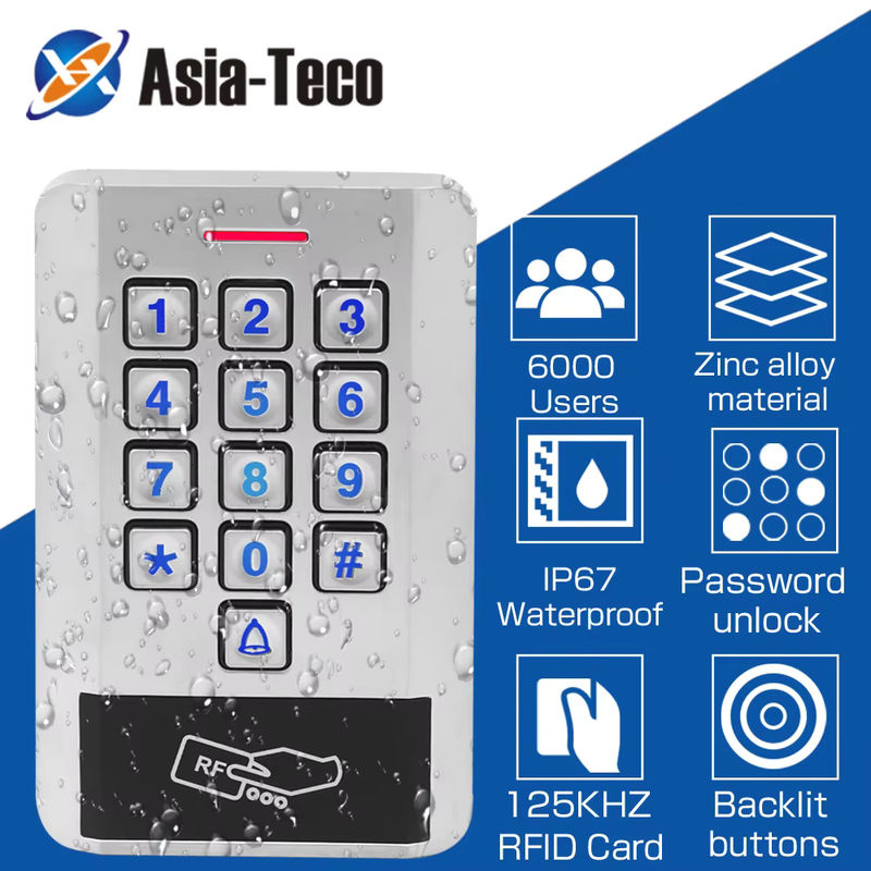 Asia-Teco RFID-Passwort Tastatur zur Zugangskontrolle mit Hintergrundbeleuchtung, wasserdicht IP68, Metall, Farbe: Silber, B/T/H: 12,4 x 8,0 cm - Bild 2
