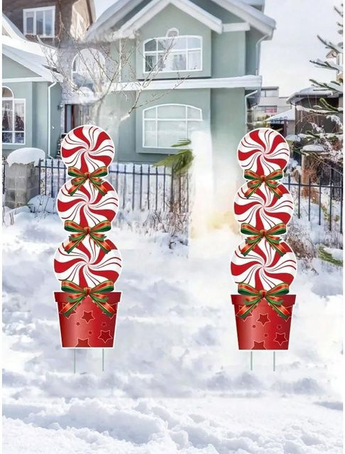 Ouyaohong Gartenschilder mit Holzpfählen, 2er-Set Weihnachts-Dekoration mit rot-weißen Spiralen in Bunt und Rot - Bild 1