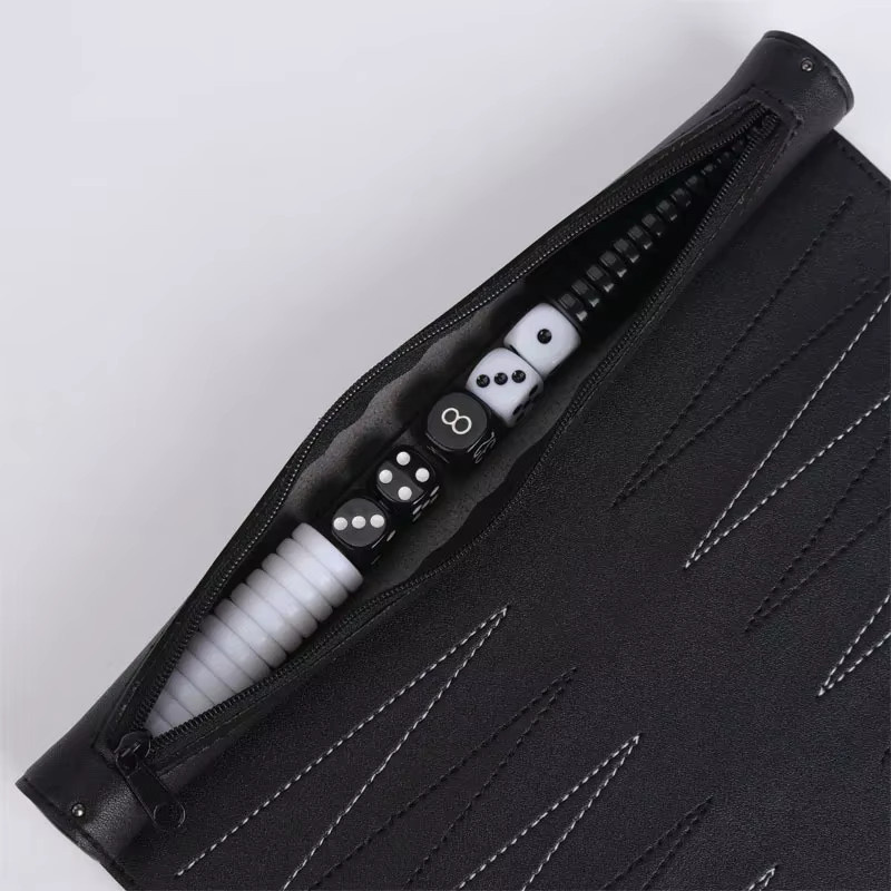 Ninth World Backgammon Roll-Up Reise-Brettspielset aus PU-Leder Schwarz - Bild 4