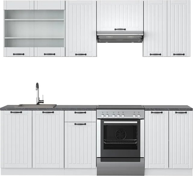 Vicco Fame-Line Küchenzeile im Landhausstil in Weiß und Anthrazit, Breite: 240 cm - Bild 1